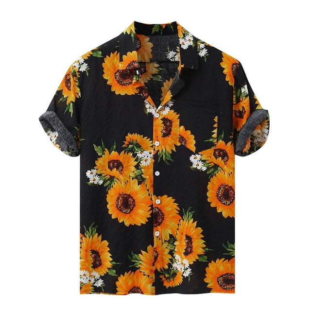 TIHLMK T-Shirts pour Hommes Chemise Décontractée Hawaïenne à Manches Courtes Colorée d'Été avec Boutons