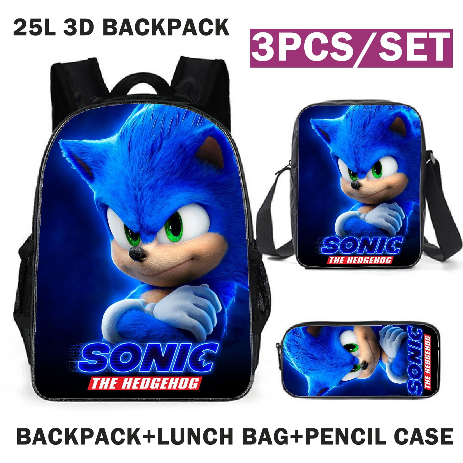 Kufutee piezas Mochila Sonic Anime de 16 pulgadas con estuche para lápiz,  mochilas multifunción de alta capacidad Moda Unisex Moda Travel Mochila
