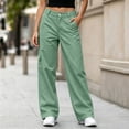 thumbnail image 5 of ZHYou No Boundarie Women's Cargo Wide Leg Pants High Waist Straight Casual Loose Fit Workwear Trousers with Flap Pockets,Green,Size XL, 5 of 8