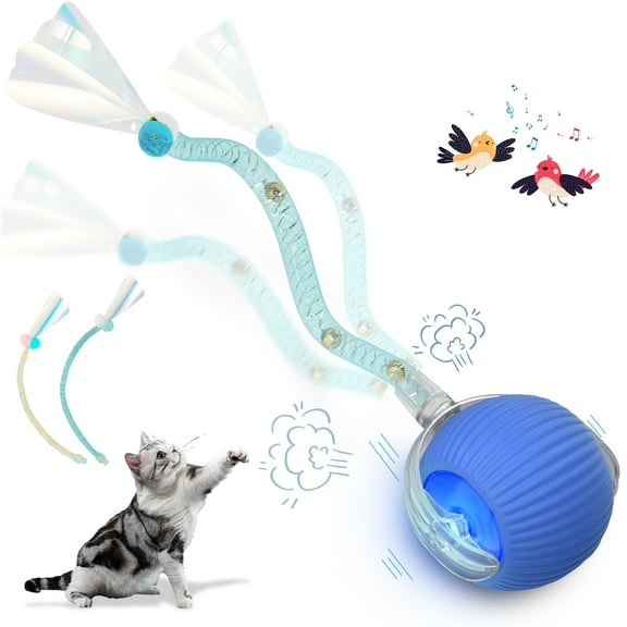 Interactive Cat Toys For Indoor Cats, 2025 New Generation Interactive Cat Ball Toy With Elastic Mesh Tail, Automatic Cat/Kitten Toys With Chirping & Motion Activate, Cat Toys For Bored Indoor(blue)