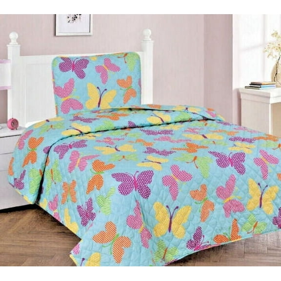 2-PC TWIN OWL Kids Microfiber Bedding Quilt Set, 1 Print Quilted Coverlet with 1 Matching Pillow Sham Included