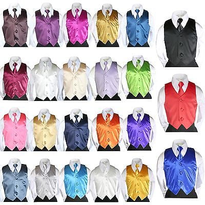 23 Color Satin 2pc Necktie Vest Set Kid Teen for Formal Party Tuxedo Suits 8-28 