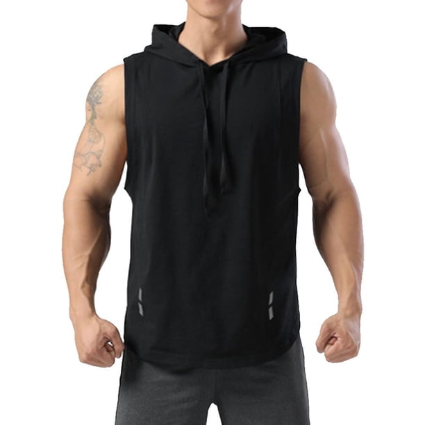 XL Sudadera deportiva negra para hombre, camisetas sin mangas, camisetas sin mangas, entrenamiento, gimnasio, culturismo, camiseta de secado rápido