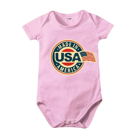 

HIBRO Boys And Girls Summer Solid Color MADEs IN AMRICA Independence Day Short Sleeved Crawl Clothes 0 To 24 Months Kids Bodysuits Baby Girl Cactus Leotard