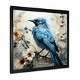 thumbnail image 2 of Designart "Minimalist Blue Avian Among Florals I" Birds Of Paradise Picture Framed Wall Art Living Room, 2 of 5