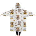 thumbnail image 2 of Oversized Wearable Blanket Hoodie,Highland Cow Sunflower Hat Boot Pattern Sherpa Blanket Hoodie with Super Pockets,Super Warm Fuzzy Pullover for Women & Men, 2 of 6