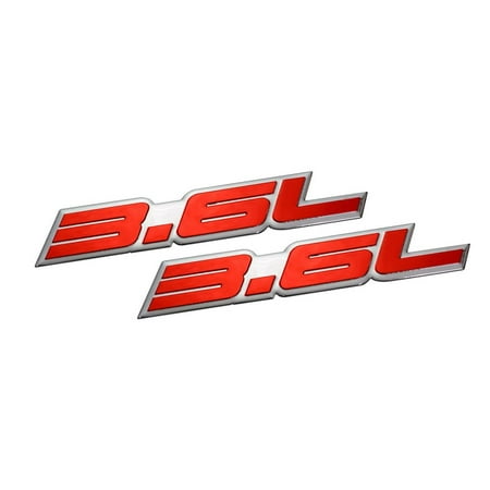 Camaro Nameplate - 2 x (pair/set) 3.6L Liter Embossed RED on Highly Polished Silver Real Aluminum Auto Emblem Badge Nameplate for Chevy Chevrolet Impala Camaro GM Cadillac Ferrari Audi Subaru Legacy Outback Tribeca