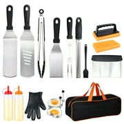 Griddle Accessories, 16 PCS Flat Top Grill Accessories Set for Blackstone and Camp, ROTTAY Stainless Steel BBQ Accessories with Spatulas, Tong, Egg Mold, Grater & Carry Bag for Outdoor BBQ