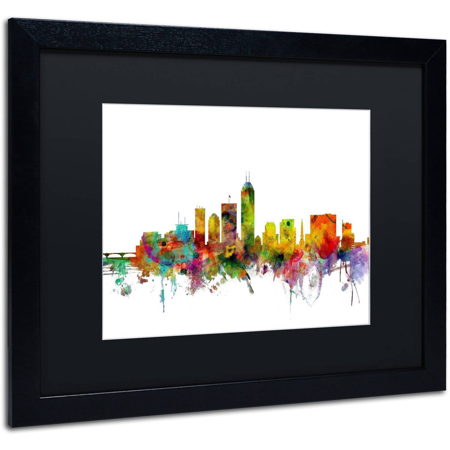 Trademark Fine Art 'Indianapolis Indiana Skyline' Canvas Art by Michael Tompsett, Black Matte, Black Frame