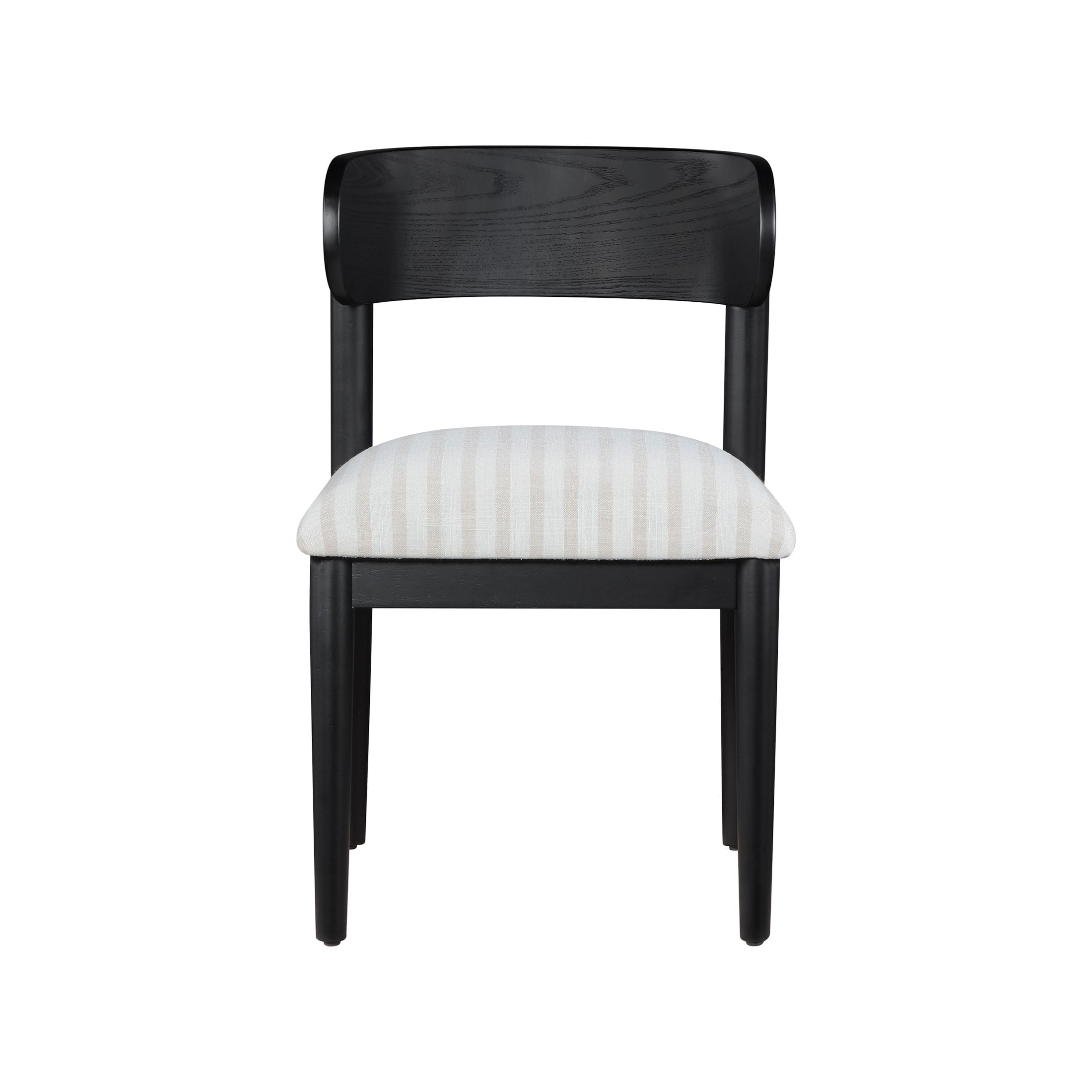 Beautiful Drew Dining Room Chairs by Drew Barrymore, Rich Black with Striped Fabric, Set of 2