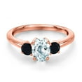 thumbnail image 3 of Gem Stone King 18K Rose Gold Plated Silver Sky Blue Aquamarine and Black Onyx Engagement Ring for Women | 1.01 Cttw | Oval 7X5MM | Gemstone March Birthstone | Size 6, 3 of 6