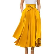Lookwoild Women High Waist Flared Pleated Long Dress Maxi Skirt Flare Skirt