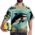 thumbnail image 4 of Whale Men's Hawaiian Shirt, Button Down Poplin Short Sleeve Casual Summer Beach Printed Unisex Shirts, 4 of 6