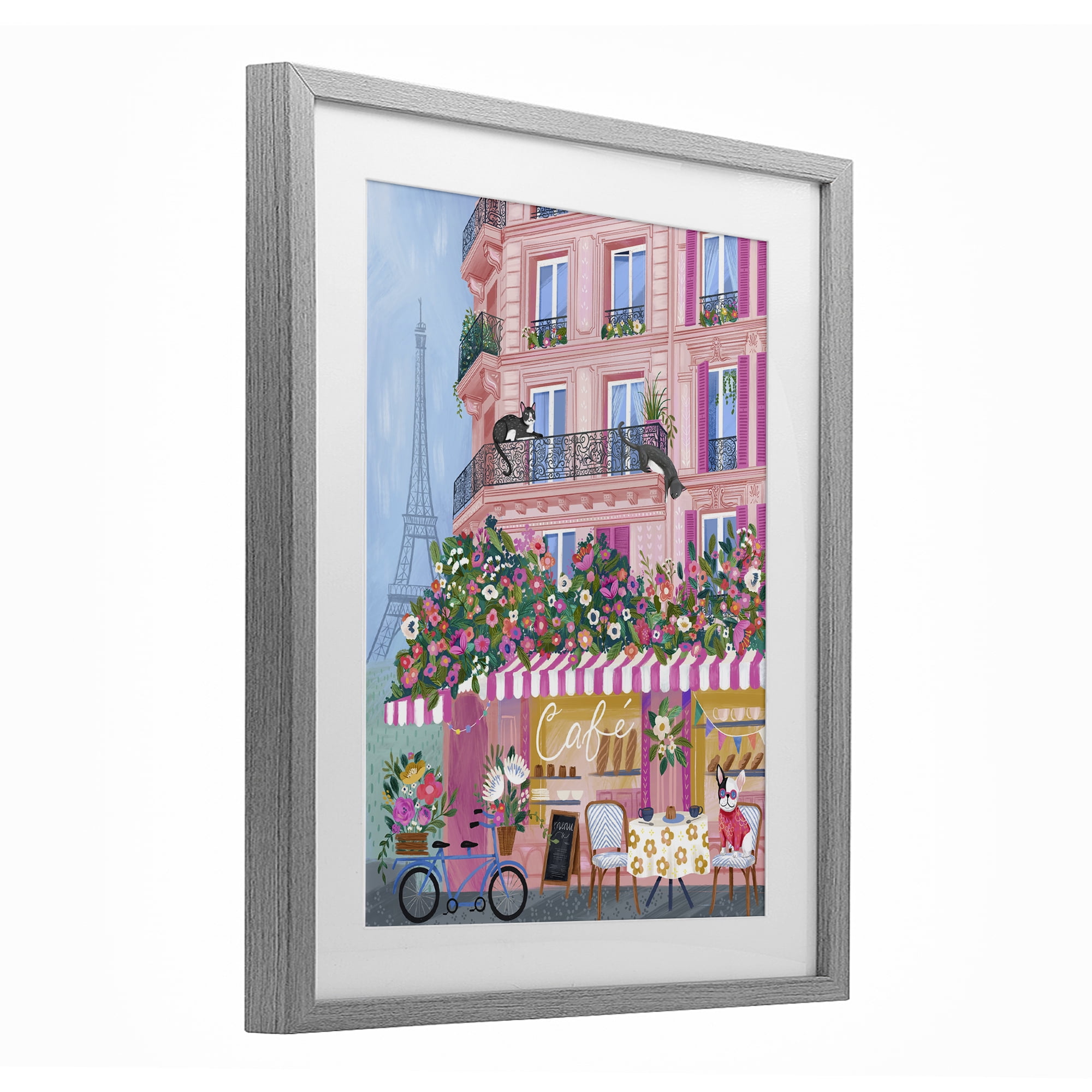 Stupell Industries Cats on Cafe Balcony Gray Framed Print Under Glass, design by Arrolynn Weiderhold