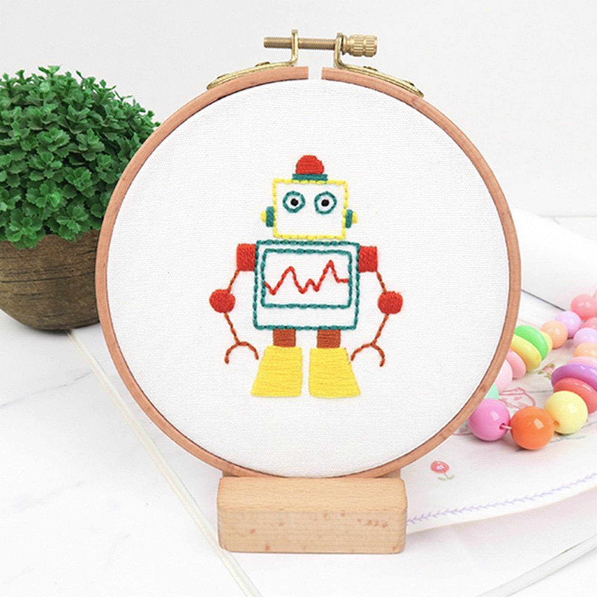 6Pcs  Embroidery Kit for Kids Fun Pre-Stamped Designs DIY Hand Embroidery Set Needlepoint Kits for Beginners Cross Stitch Craft Sewing