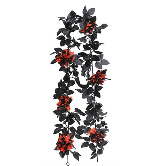 Jierger Halloween Artificial Black Rose Vine Decor Hanging Black Silk Flower Garland for Outdoor Home Wall Decorations Wedding Party Table Home Garden Halloween Thanksgiving Christmas Decor