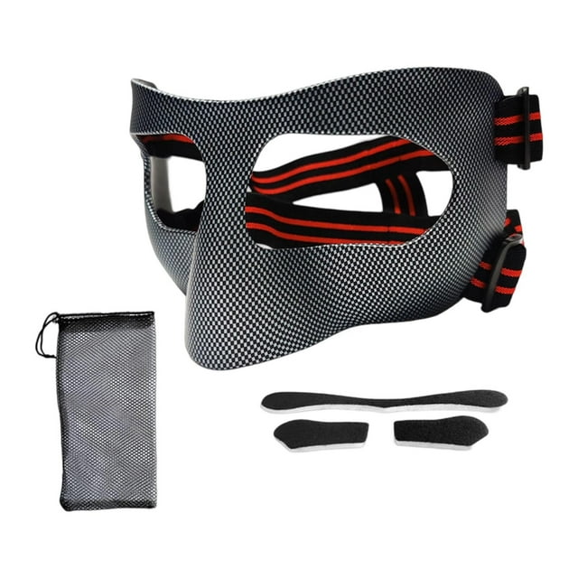 Protector nasal para nariz rota, protector facial deportivo, funda protectora ajustable, protector facial deportivo, protector para gimnasio, fútbol Diadema roja y negra