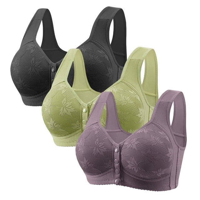 Hemlock Front Button Plus Size Bras, Front Button Plus Size Vest Bra, Wireless Thin Design, Polyester Fiber Material, Full Coverage, Black Vest Style Bras, Black 5XL, Size S-5XL