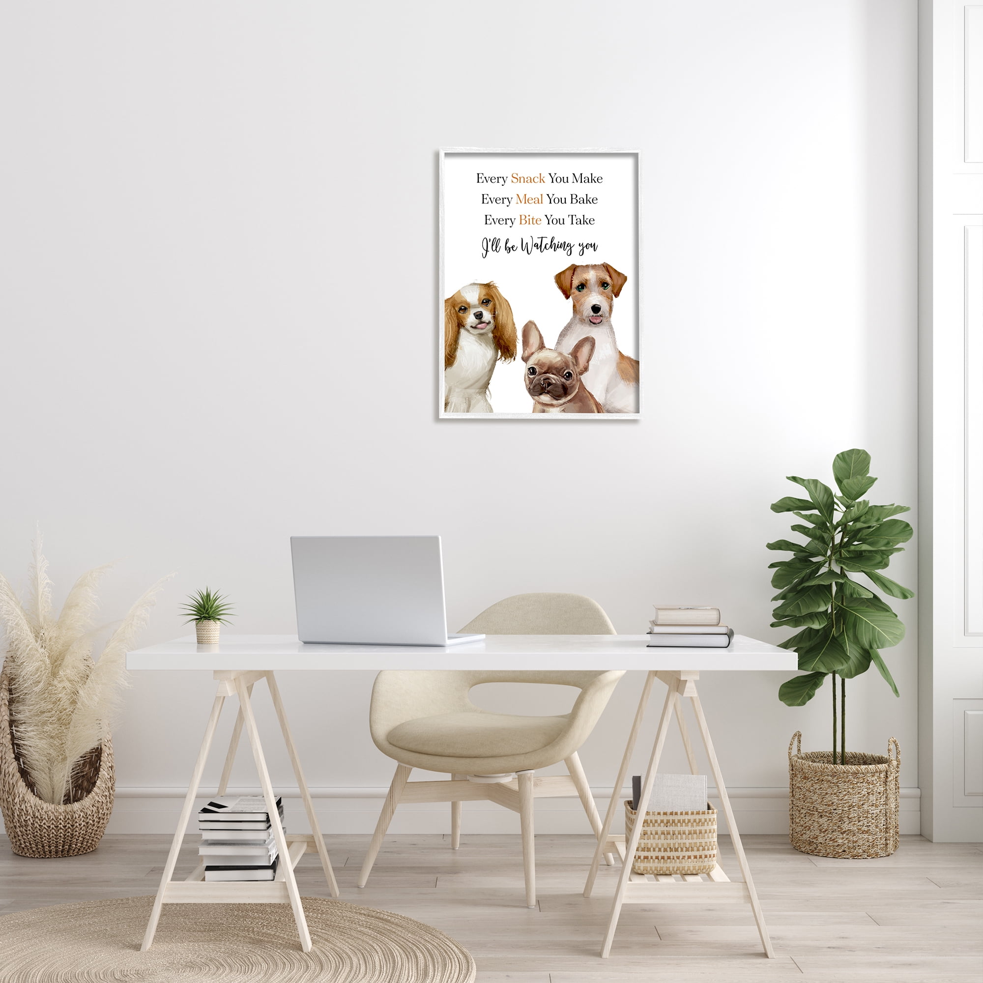 Stupell Industries Every Snack Meal Bite Phrase Pet Dog Humor Animals & Insects Painting White Framed Art Print Wall Art, 24 x 30