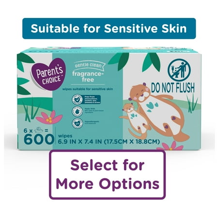 Parent's Choice Fragrance Free Baby Wipes, 600 Count (Select for More Options)