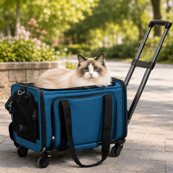 FUKUMARU Cat Carrier with Wheels,Expandable Soft Cat Travel Carrier,Airline,extra large and extra thick