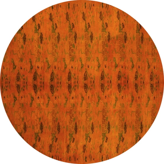 Ahgly Company Machine Washable Indoor Round Abstract Yellow Contemporary Area Rugs, 5' Round