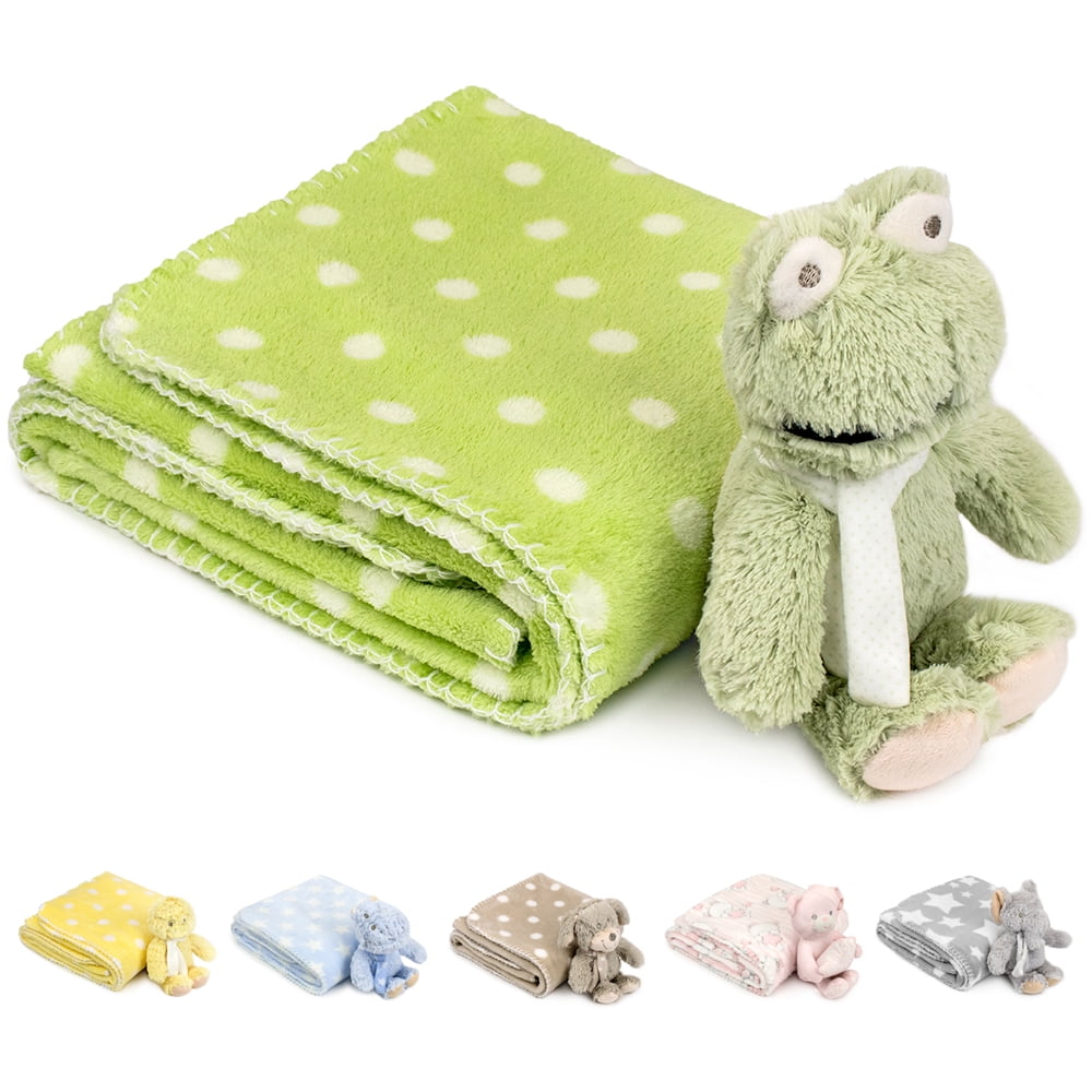 JOIE BEAN Baby Blanket and Stuffed Animal Set for Boys, Girls | Soft Fleece Baby Security Blanket with Frog Toy for Newborn, Infant | Baby Blanket and Plush Toy Gift Set for Baby Shower (Green)