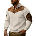 thumbnail image 2 of Sweatshirts For Men Quarter Zip Solid Color Casual Loose Fit Crew Neck Shirts Comfortable Soft Long Sleeve Y2K Outfits Spring Fall Pullover Tops Khaki M, 2 of 5