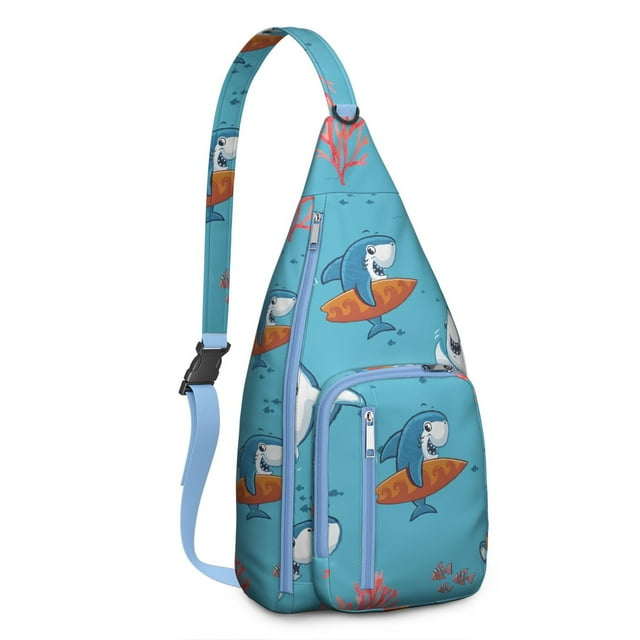 Cute Cartoon Shark Sling Backpack - Playful Underwater Shark Pattern, Lightweight & Durable (Marine Life Lover Gift)