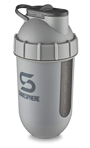 Matte Gray ShakeSphere Tumbler VIEW: Protein Shaker Bottle with Side Window More 24oz ● Capsule Shape Mixing ● Easy Clean Up ● No Blending Ball Needed ● BPA Free ● Mix & Drink Shakes Smoothies