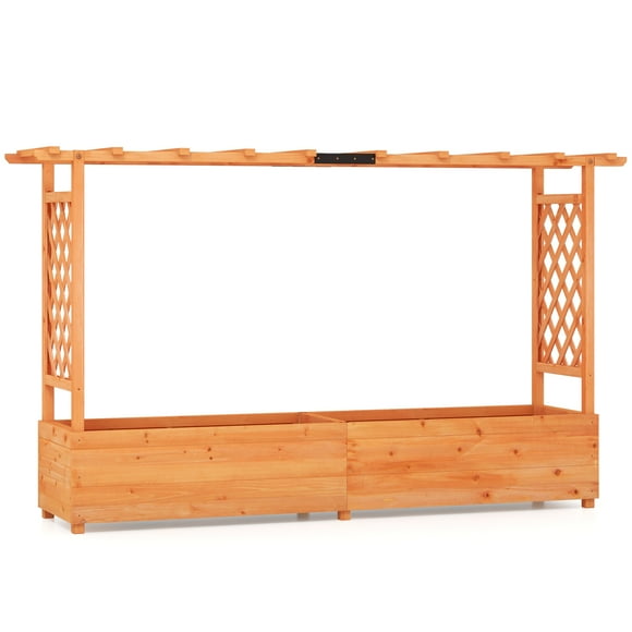 Topbuy 1pc Raised Garden Bed with Trellis Wood Elevated Garden Bed with Hanging Roof Planter Box Drainage Holes for Climbing Plants Flowers Vegetables