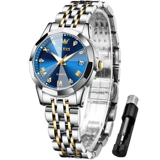 Women\'s Two Tone Blue Stainless Steel Bracelet Stylish 3H Quartz Wrist Watch Amazon.com: OLEVS Women main image 2