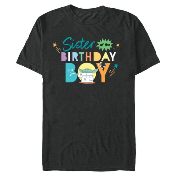 Star Wars Grogu Mandalorian Toon Sister of the Birthday Boy - Short Sleeve Blended T-Shirt for Adults - Customized-Dark Heather