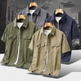 thumbnail image 6 of Cargo Shirt for Men Short Sleeve Multi-Pocket Summer, Casual Button Down Shirt Tops, Khaki, 6 of 8