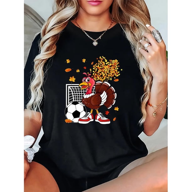 Camiseta de Mujer de Verano SuaveWomen's Casual Turkey Soccer Graphic Tee - Comfy Crew Neck Short Sleeve T-Shirt, Perfect for Summer & SportsFather's Day, Mother's Day, New Year, Spring Festival, Va