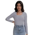 thumbnail image 4 of Women Long Sleeve Scoop Neck Tops Stretch Fitted Casual Tops Tee Slim Fit Fall Going Out Sexy Basic Shirts, 4 of 6