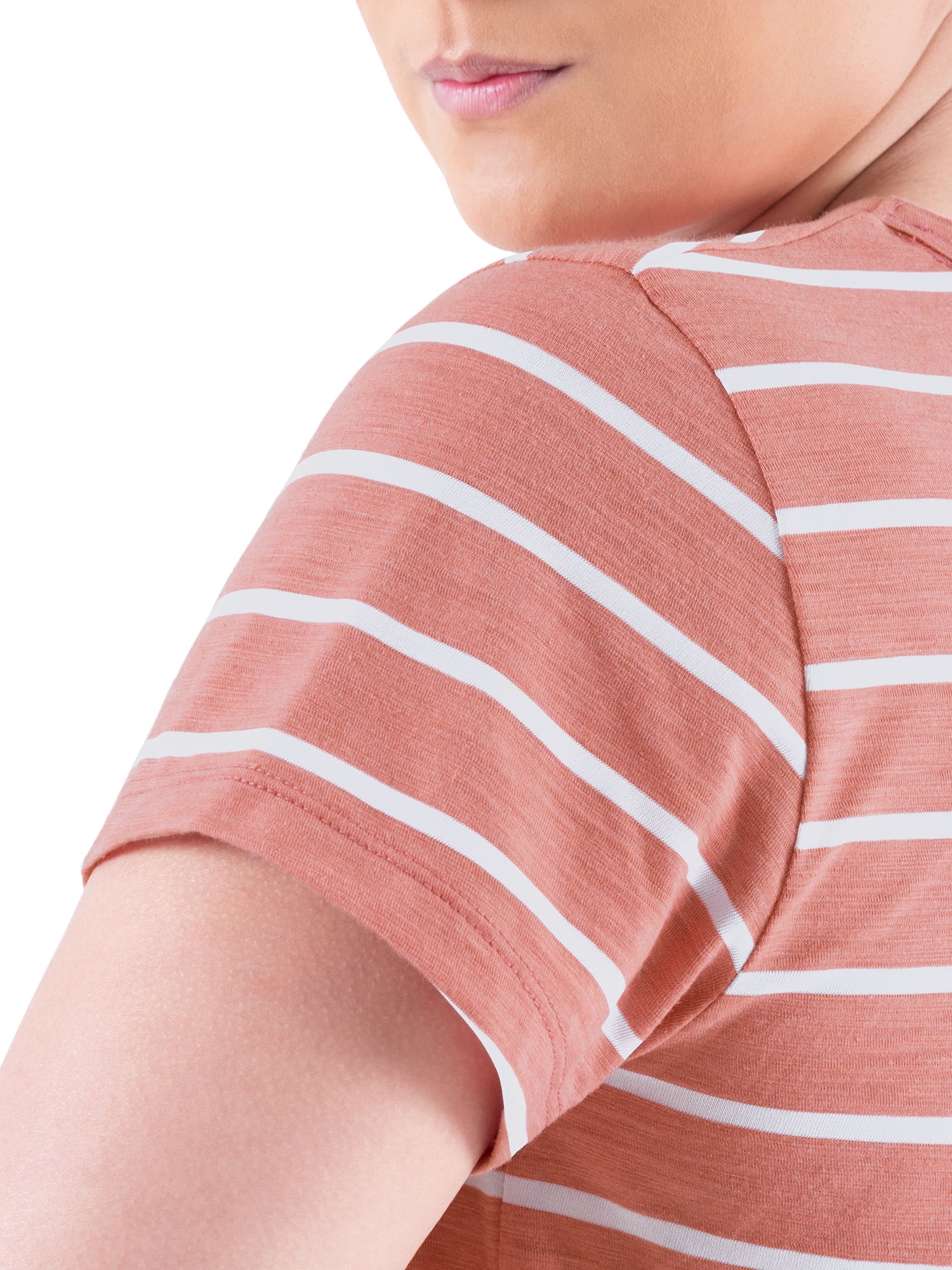 Time and Tru Womens Striped Short Sleeve Slub Crew Neck T-Shirt