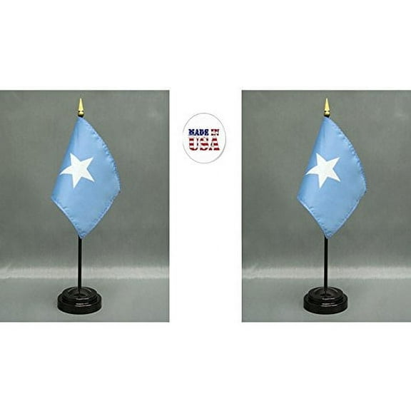 Made in The USA. 2 Somalia Rayon 4"x6" Miniature Office Desk & Little Hand Waving Table Flags Includes 2 Flag Stands & 2 Small Mini Somalian Stick Flags