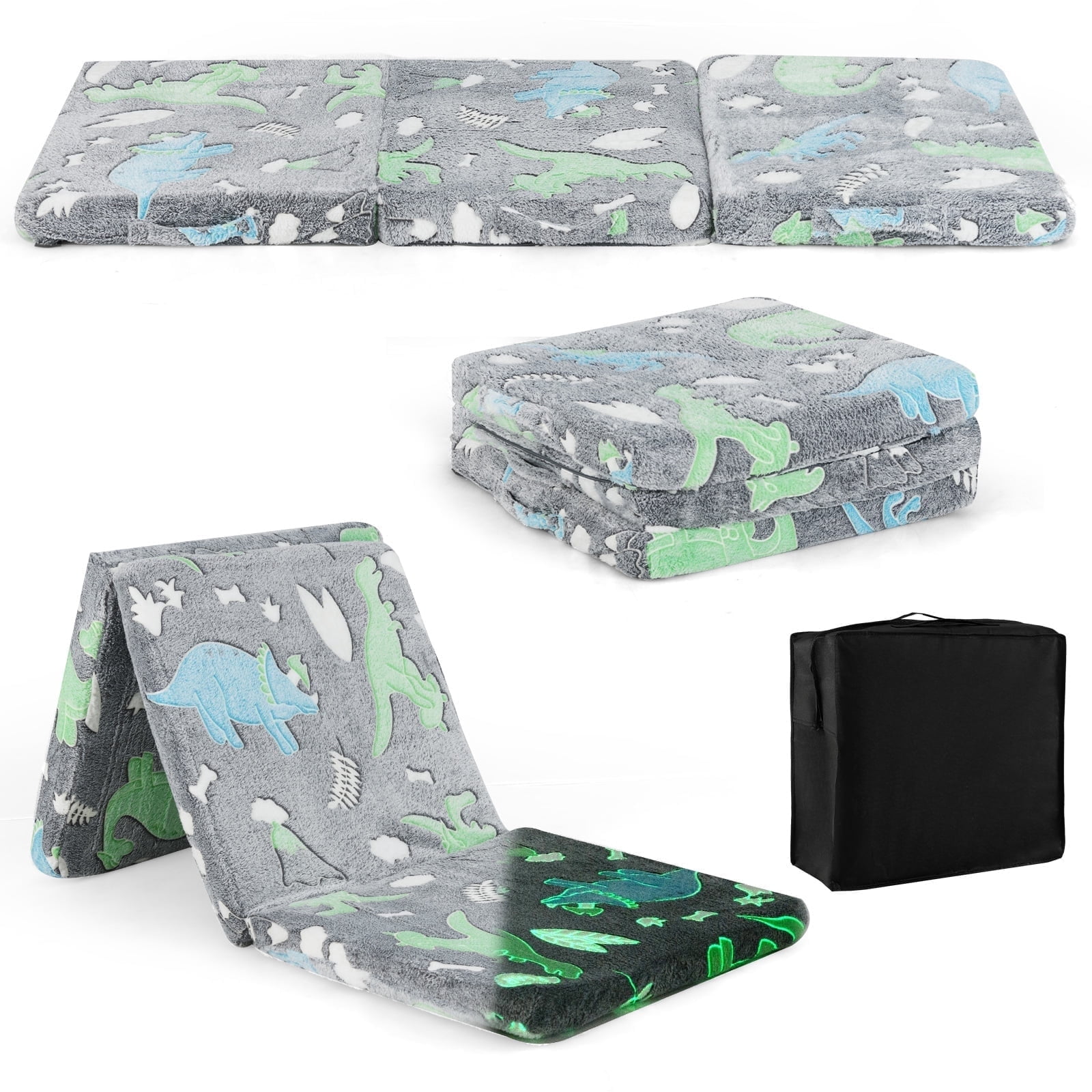 OLAKIDS Foldable Floor Mattress for Kids, Glow in Dark Tri-Folding Nap Mat for Sleeping Daycare, Portable Foam Mattress Floor Futon Bed with Washable Cover, Storage Bag