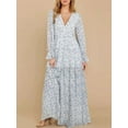 thumbnail image 5 of Women's Flower Print Long Dress Ruffled Long Sleeve V-Neck Slit A-Line Flowy Dress for Beach, Party, 5 of 9