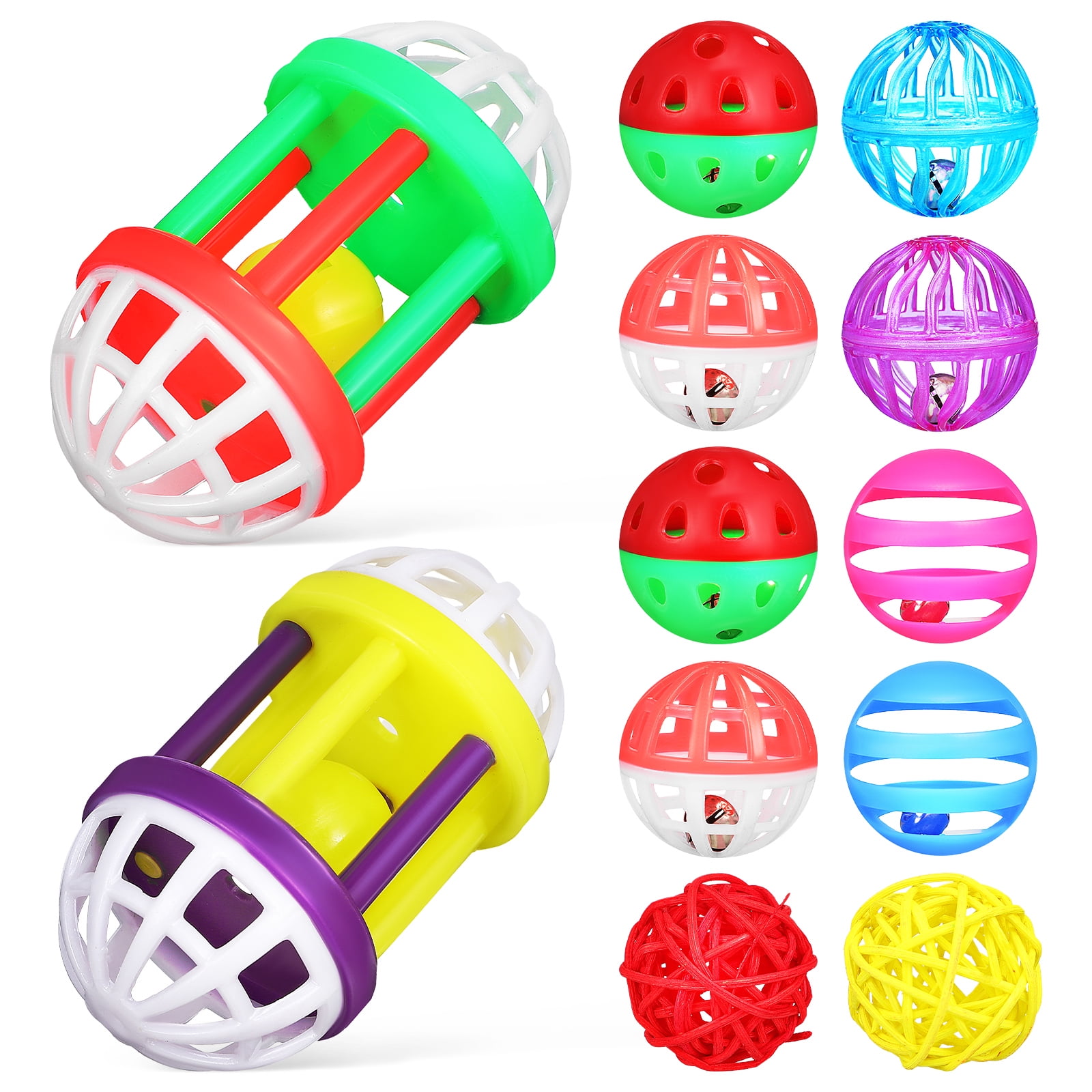 FRCOLOR 12Pcs Assorted Color Bird Foraging Balls with Bells for Parakeets Cockatiels and Small Birds