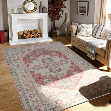 5x7 Area Rugs Living Room Rug Washable Vintage Boho Rug No Slip Stain Resistant Soft Carpet Large Carpets for Bedroom Dining Room Farmhouse Hallway Home Office