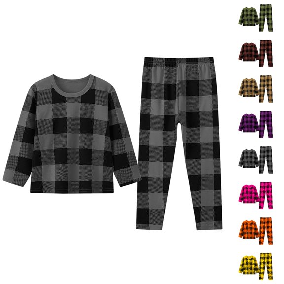 UJNDER Toddler Kids Plaid Striped Print Round Neck Long Sleeve Top and Pants Loungewear Pajama Set for Baby Boys Girls Kids Pajamas,Grey,3-4 Years