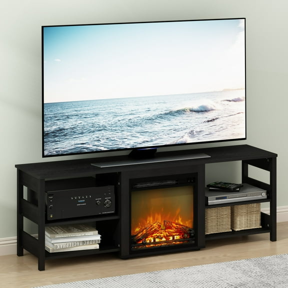 Furinno Montale 70 Inch TV Stand with Fireplace, Americano