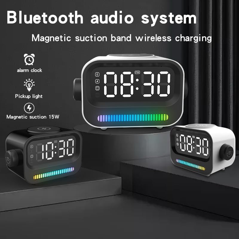 Alarm Clock with Wireless Charging, 3 in 1 Bluetooth Speaker, Digital Alarm Clock with RGB Light Clock and Speaker, LED Large Display Digital Alarm Clock for Teens Girls Boys (White)