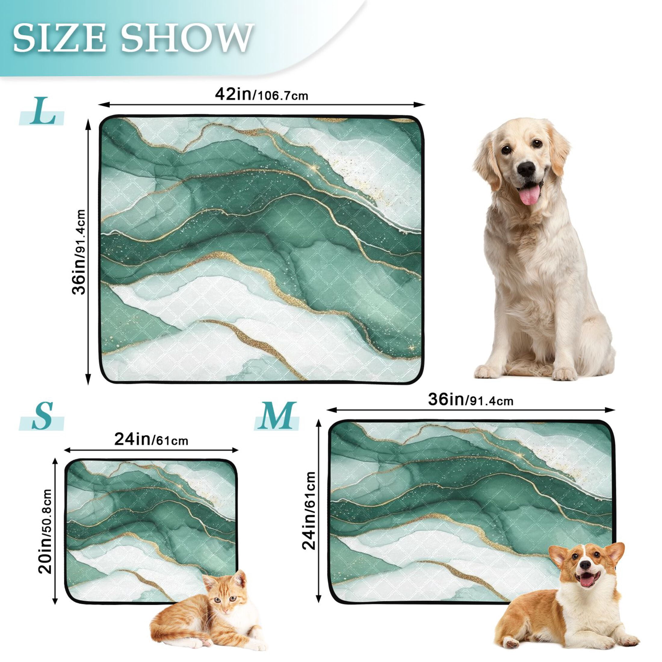 Qxltty Gilt Green Texture Cat litter Pads Pet Set of 3 Diaper Mats Center Anti-leakage Layer Absorbent Soft and Comfortable