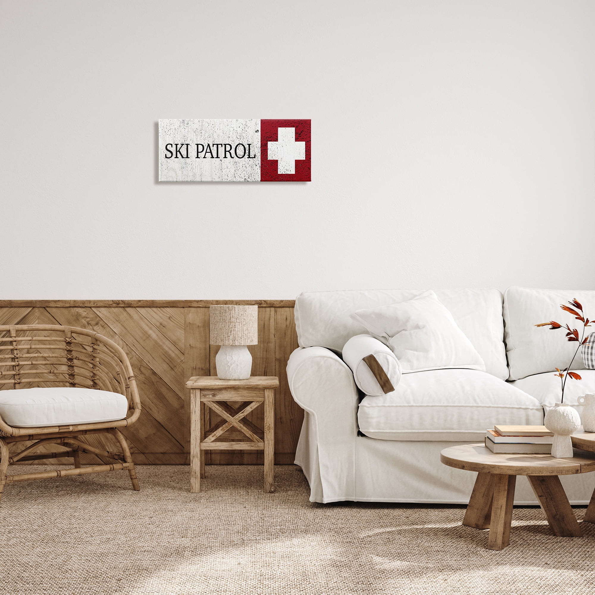 Stupell Industries Distressed Ski Patrol Sign Rustic Grain Pattern, 24 x 10, Design by Valerie Wieners