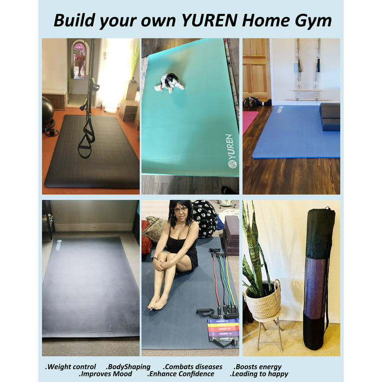 YR Large Exercise Mat 6' x 4' 10mm Thick NBR Stretching Yoga Pilates  Workout for Home Gym Black