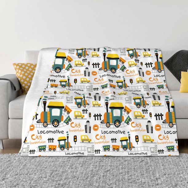 Fotbe Transportation Cartoon Manta de Franela con Estampado, Manta Ultrasuave para Cama, Sofá, Auto, Hipoalergénica y Antibolitas-60"x50"