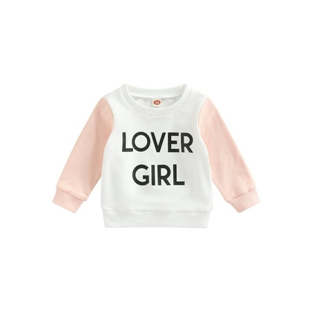 

Nokpsedcb Toddler Baby Boy Girl Sweatshirt Contrast Color Long Sleeves Round Neck Letter Print Design Simple Streetwear Pullover Tops Pink 18-24 Months